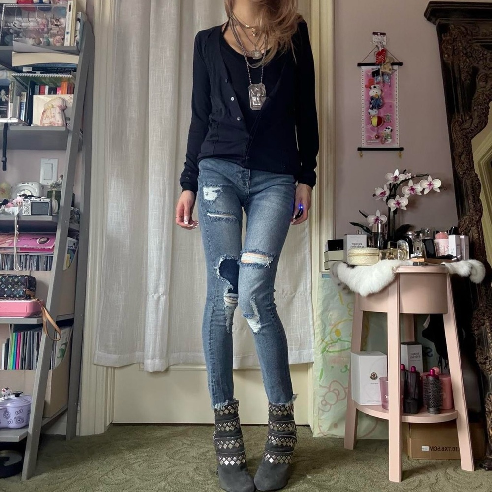 Urban Outfitters BDG Light-Medium Blue Distressed Patchwork Denim Skinny Jeans
